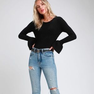 LULUS black flounce sleeve sweater